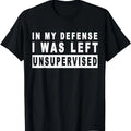 Funny Work Shirts, Funny In My Defense I Was Left Unsupervised T-Shirt Menswear Casual Cotton Top Basic Hoodie, Sweatshirt