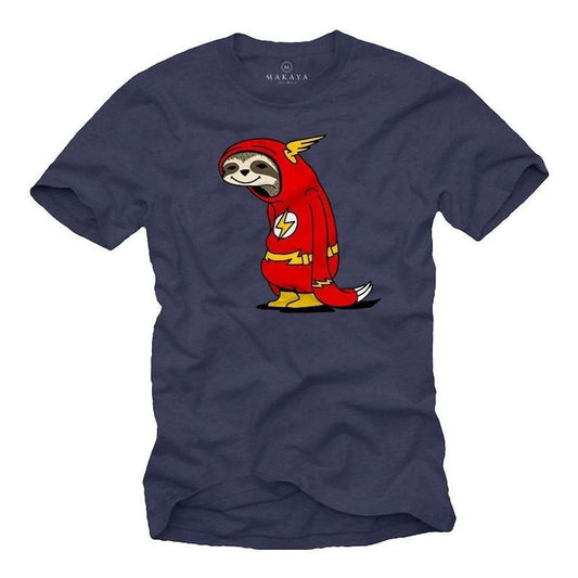 Funny men's T-shirt with print, flash sloth, blue, cool nerd gift for him - large sizes, round neck, S - 5XL