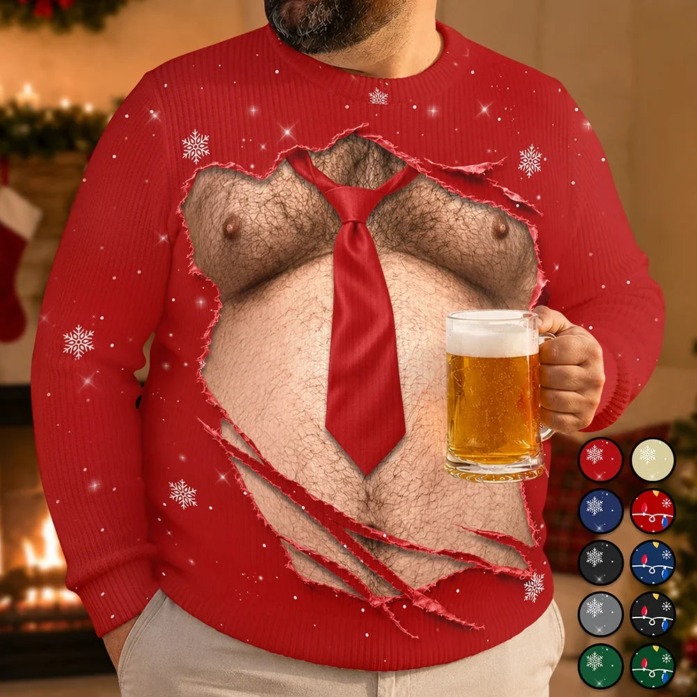 Christmas Gift For Husband Dad Grandpa - Personalized Funny Hairy Belly Abs Body Unisex Ugly Sweater