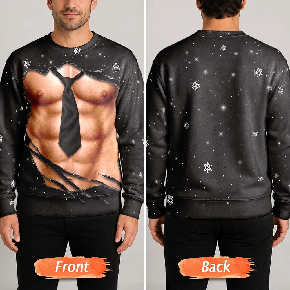 Christmas Gift For Husband Dad Grandpa - Personalized Funny Hairy Belly Abs Body Unisex Ugly Sweater