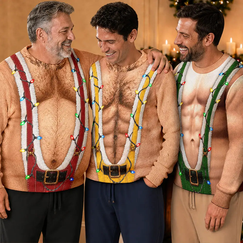 Funny Santa Hairy Body Gifts For Husband Dad Grandpa Brother - Personalized Unisex Ugly Sweater