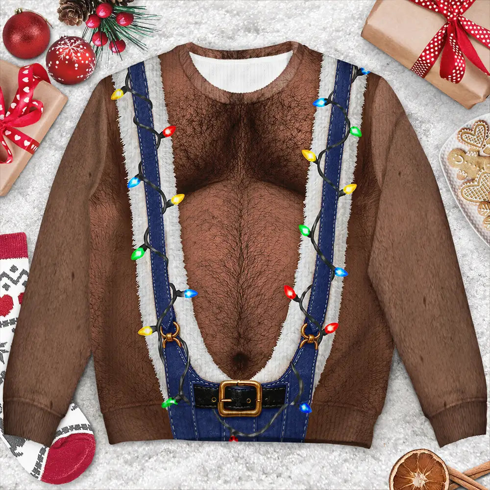 Funny Santa Hairy Body Gifts For Husband Dad Grandpa Brother - Personalized Unisex Ugly Sweater