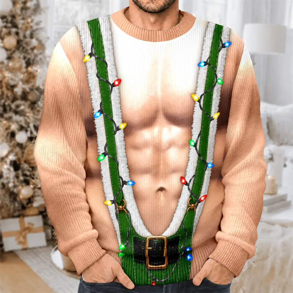 Funny Santa Hairy Body Gifts For Husband Dad Grandpa Brother - Personalized Unisex Ugly Sweater