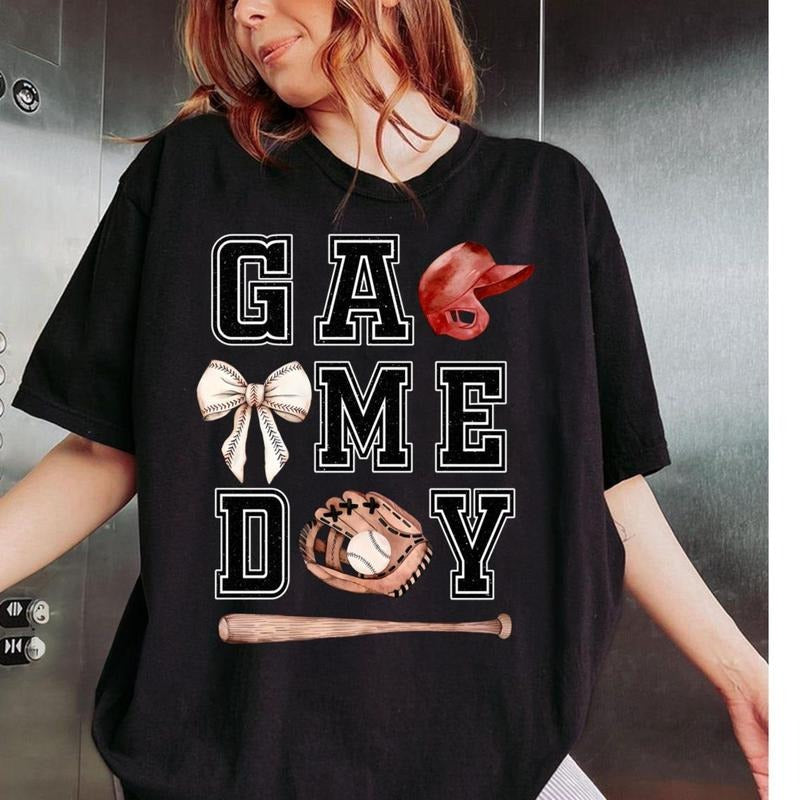 Game Day Baseball Bow Shirt, Coquette Baseball Shirt, Game day Shirt, Baseball Mom, Baseball Graphic Tees, Baseball...