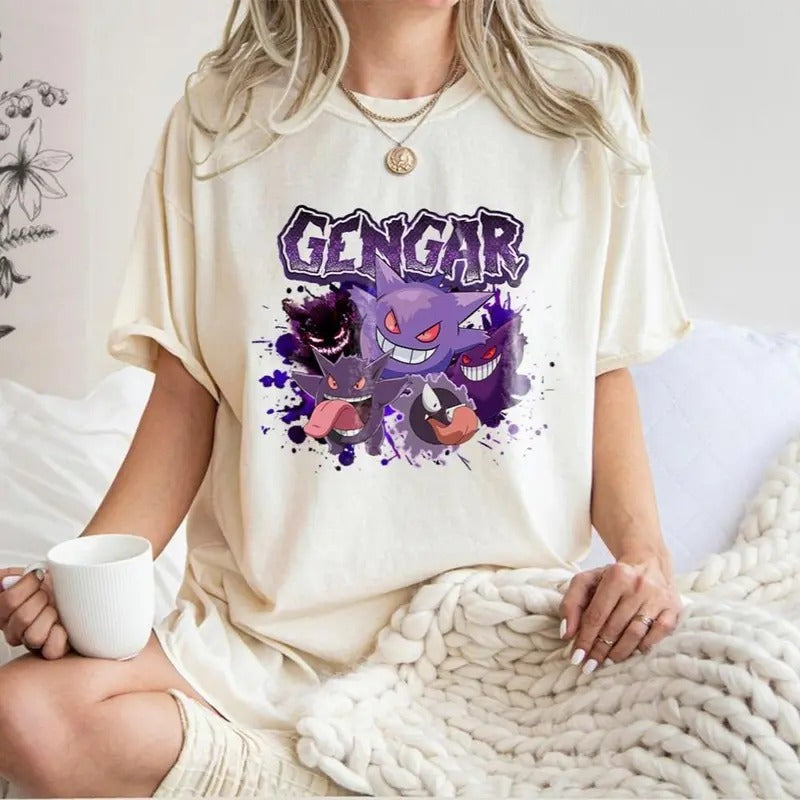Gengar Inspired T-Shirt, Funny PKM Gengar Shirt, Cartoon Anime Shirt, Birthday Gifts, Gifts For Fans,  Ghostly Gengar...