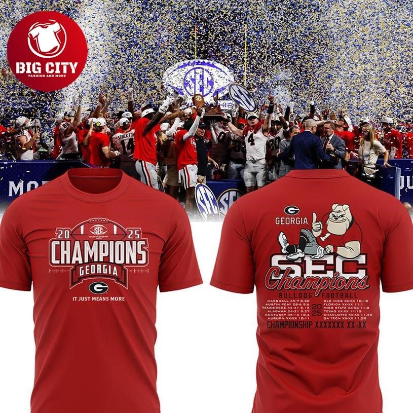 Georgia Bulldogs Football SEC Conference 2025 Champions Back2Back Two Sided Shirt