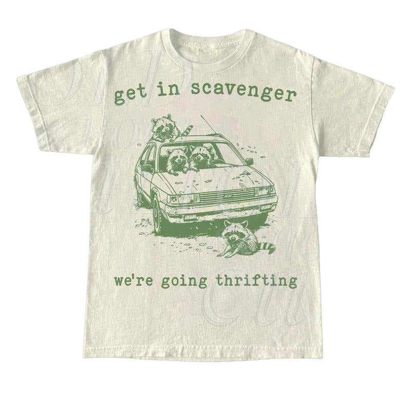 Get In Scavanger We Are Going Thrifting Retro T-shirt, Vintage Raccoon Shirt, Trash Panda Shirt, Funny Unisex Relaxed...