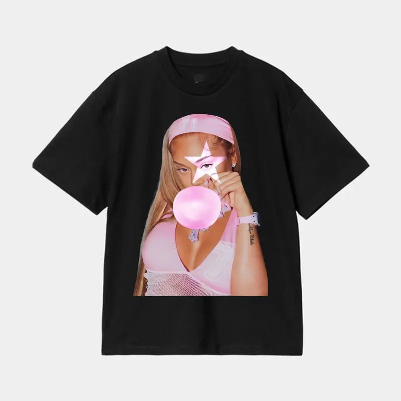 Get the Look with Lattooo Pink Bubble Gum Big Face Graphic Tee Hoodie, Sweatshirt | PureTeeCo.com