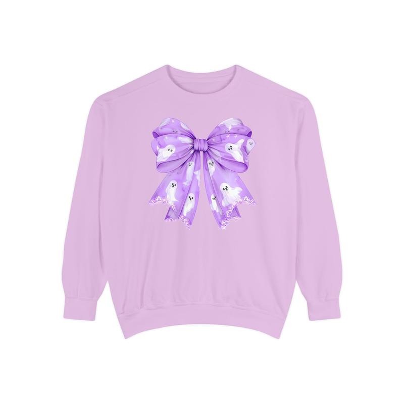 Ghost Bow Viole Comfort Colors Sweatshirt, Trendy Women's Crewneck T-Shirts, Hoodie | PureTeeCo.com