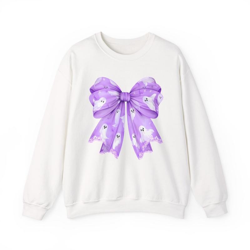 Ghost Bow Violet Sweatshirt, Trendy Fall Crewneck T-Shirts, Hoodie | PureTeeCo.com