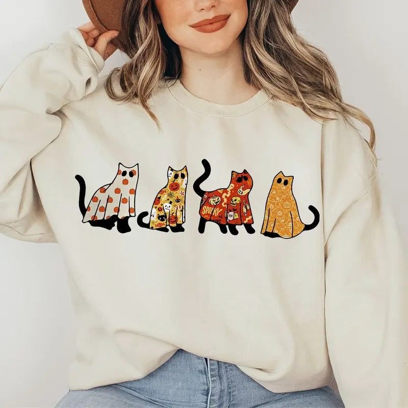 Ghost Cat Sweatshirt, Ghost Cat Halloween Sweatshirt, Ghost Shirt, Black Cat Halloween Sweater, Halloween Cat Shirt, Cat...