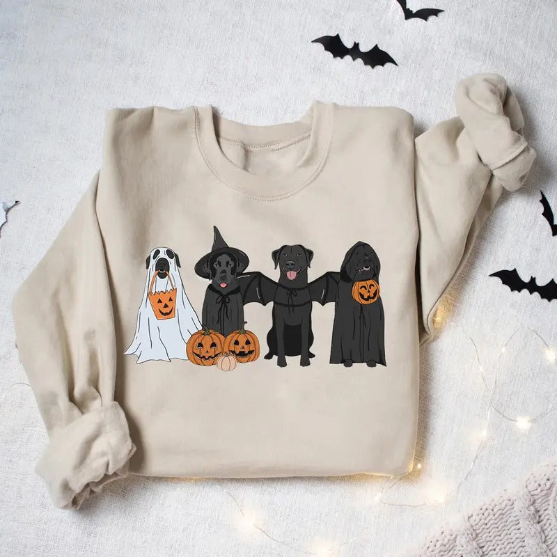 Ghost Dogs Halloween Sweatshirt, Ghost Dogs Sweatshirt, Black Labrador Halloween Shirt, Halloween Dog Sweater, Pumpkin...