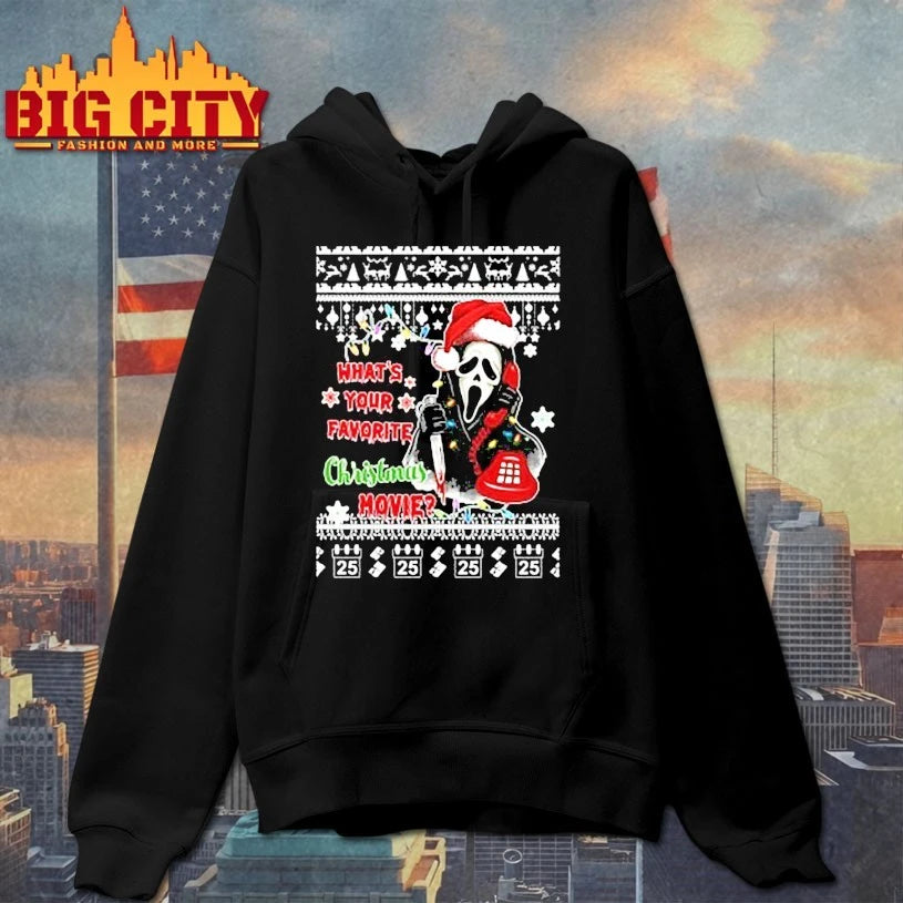 Ghostface what’s Your favorite christmas movie ugly christmas shirt