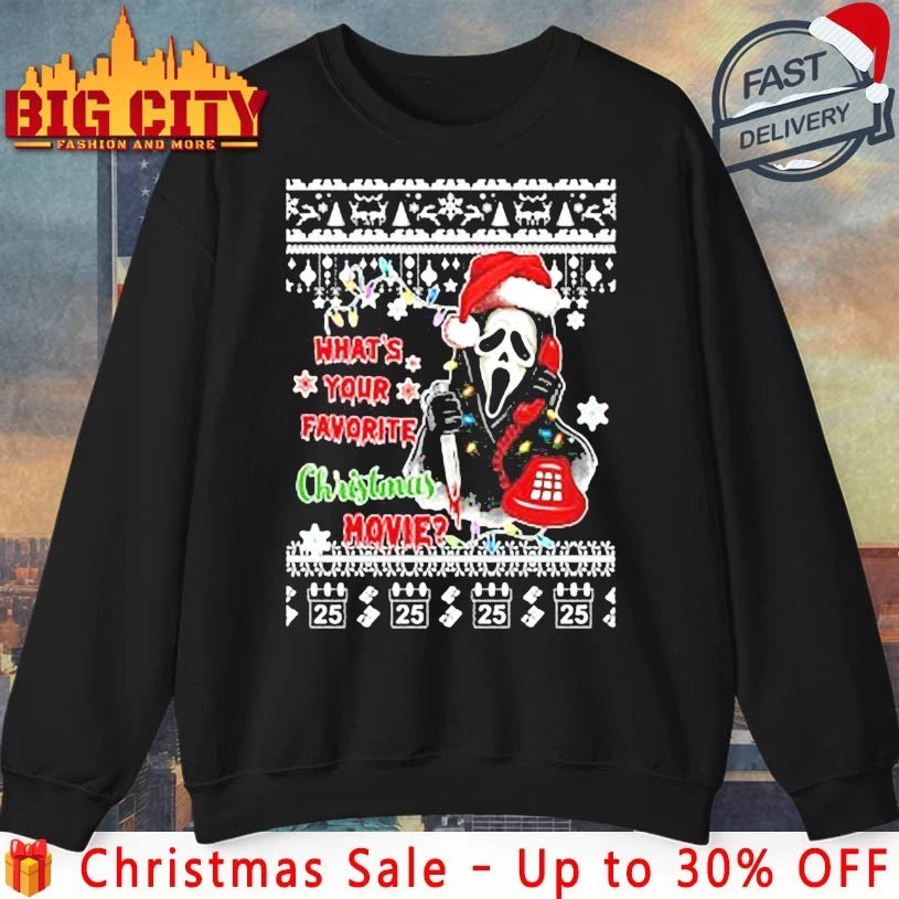 Ghostface what’s Your favorite christmas movie ugly christmas shirt