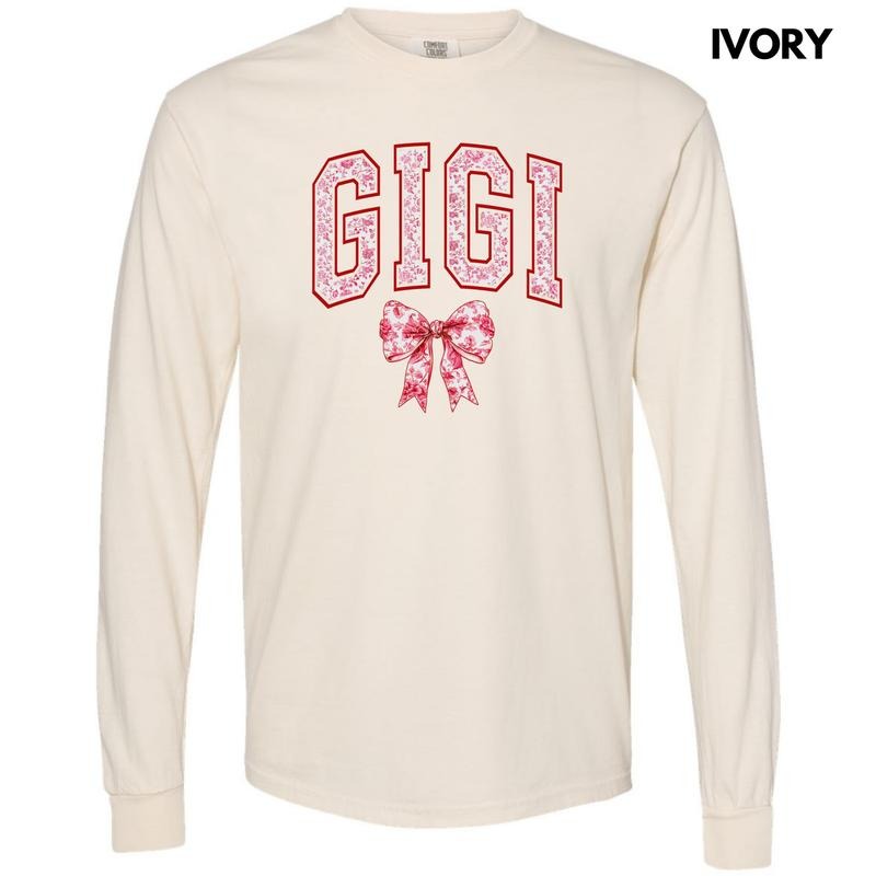 Gigi Red Ginger Jar Florals Long Sleeve Comfort Colors T-Shirt 'NLB' Hoodie, Sweatshirt | PureTeeCo.com