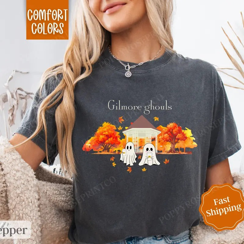 Gilmore Ghouls Shirt Comfort Colors, Fall Vibes Shirt, Fall Womenswear Oversized Crewneck Hoodie, Sweatshirt | PureTeeCo.com