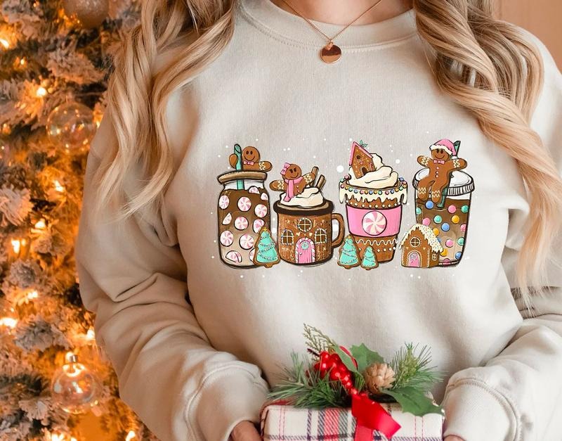 Gingerbread Christmas Coffee Sweatshirt, Christmas Coffee Shirt, Womens Holiday Sweater, Xmas Tee, Coffee Lover...
