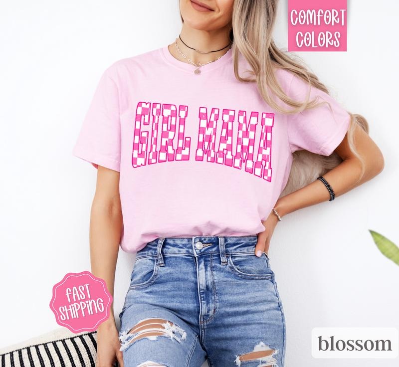 Girl Mama Shirt Comfort Colors, Mother's Day Gift for Mom of Girls, Mama Varsity Letters Shirt, Cute Mom Shirt, Oversized...