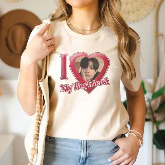Personalized "I Love My Boyfriend/Girlfriend" Custom Photo T-Shirt, Customizable I Love My Boyfriend Shirt, Kpop Shirt, Gift for Kpop Fan