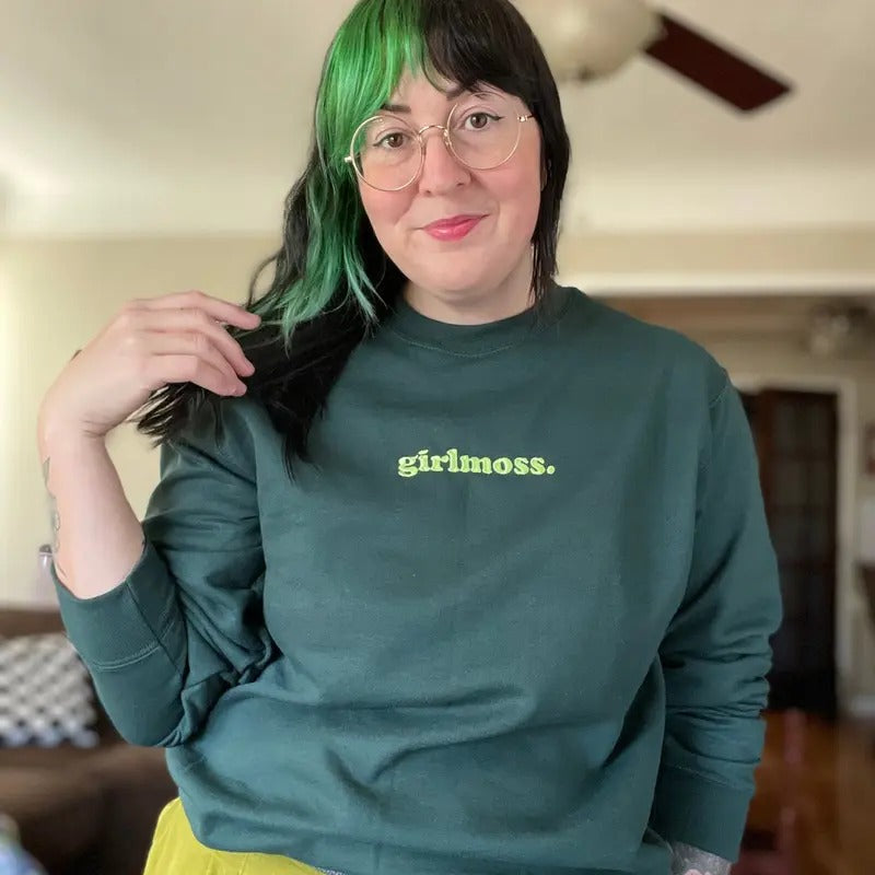 Girlmoss embroidered forest green soft fleece crewneck sweater, unisex T-Shirts, Hoodie, Sweatshirt | PureTeeCo.com