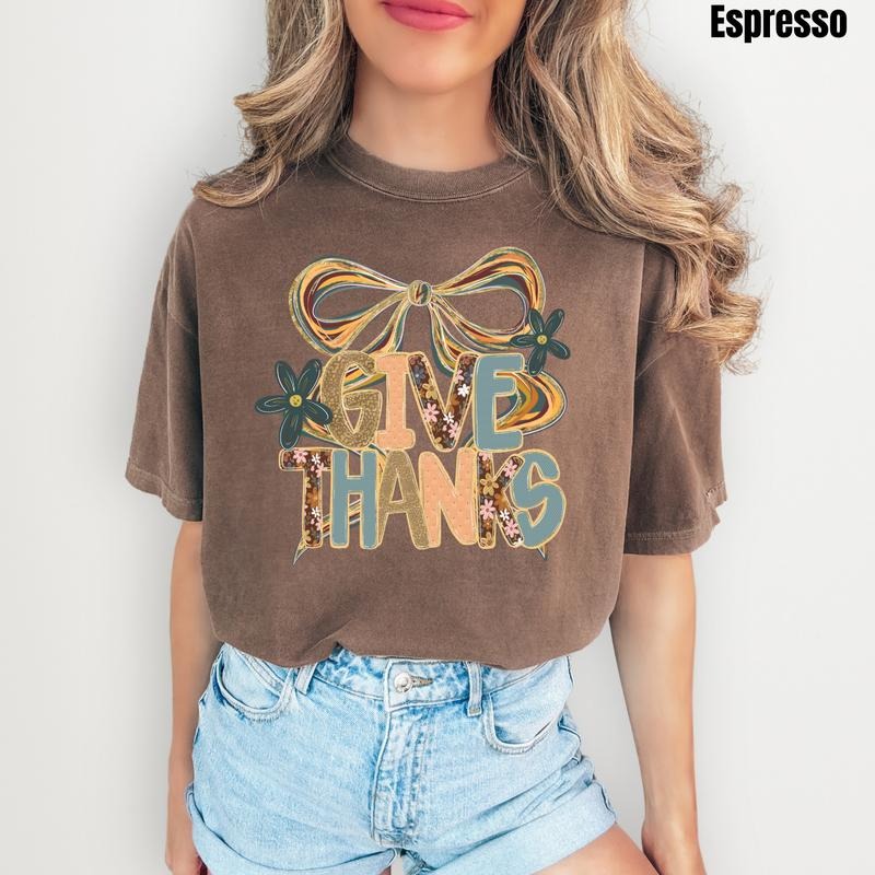 Give Thanks Coquette Comfort Colors T-Shirt 'NLB' Hoodie, Sweatshirt | PureTeeCo.com
