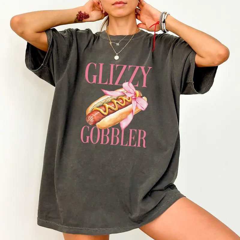 Glizzzy Gobbler Colors Shirt, Coquette Bow Graphic Tee, Funny Adult Unisex Tees, Sarcastic T-shirt, Retro Hotdog T-shirt...