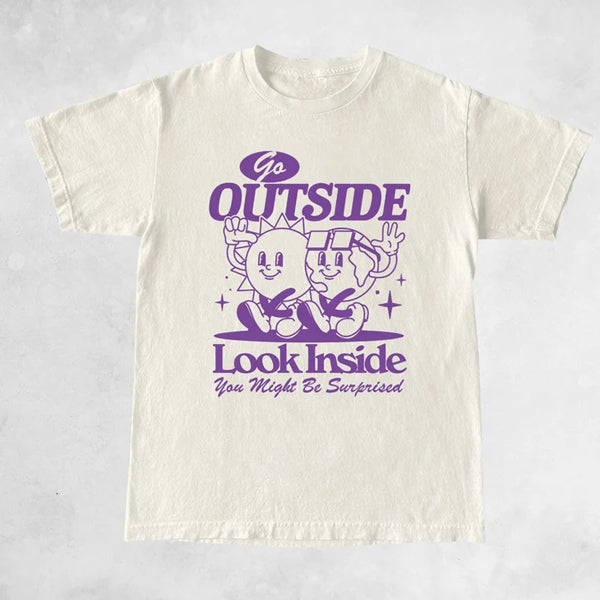 Go Outside Look Inside Aesthetic T Shirt Hoodie, Sweatshirt | PureTeeCo.com