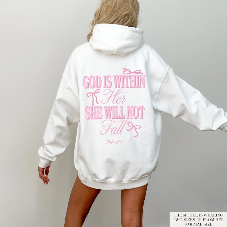 God Is Within Her She Will Not Fall Hoodie Coquette Christian Hoodie Jesus Hoodie Christian Sweatshirt Christian Bible...