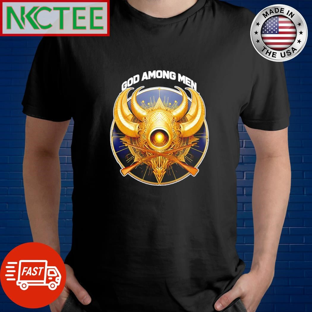 God among men gun graphic logo circle shirt