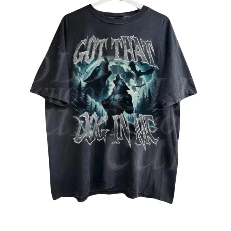 Got That Dog In Me Alpha Wolf Vintage Graphic Shirt, Vintage 90s Style Werewolf Shirt, Wolf Emo Meme Shirts, Mental...