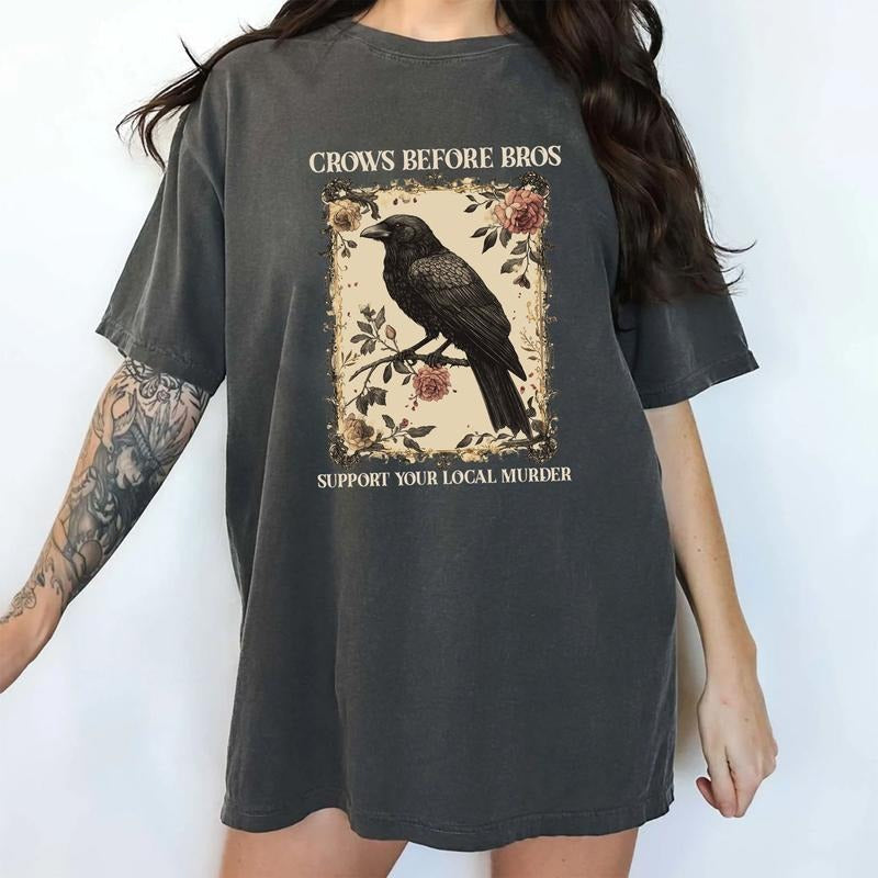 Gothic Crows Before Bros Comfort Colors Shirt, Vintage Raven Graphic Tee, Crow Lovers Unhinged Tees, Sarcastic Support...