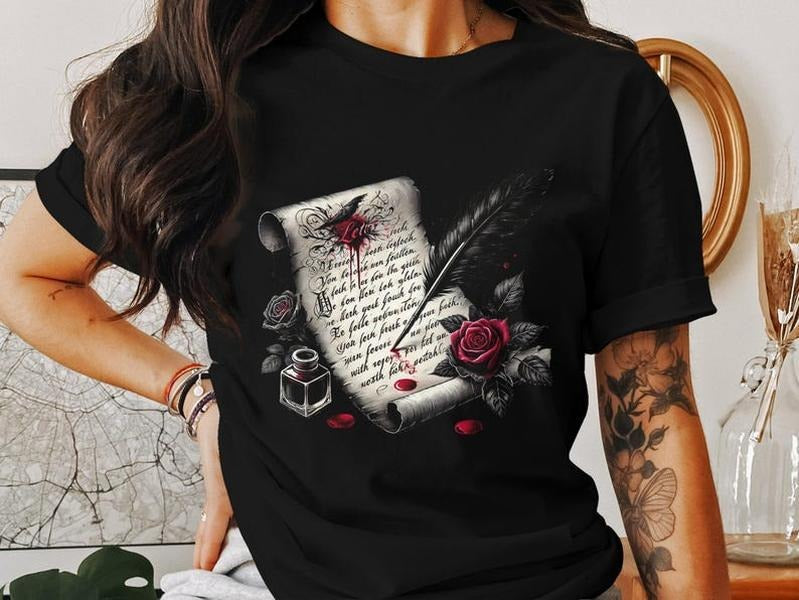 Gothic Dark Romance Artwork, Feather and Rose Illustration, Spicy Books, Smut Lovers Digital Art, Ink and Scroll Design...