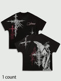 Gothic Oversized Cross Print T-Shirt, Rebellious Summer Casual Fit Shirt for Men, Unique Street Style Perfect for All...
