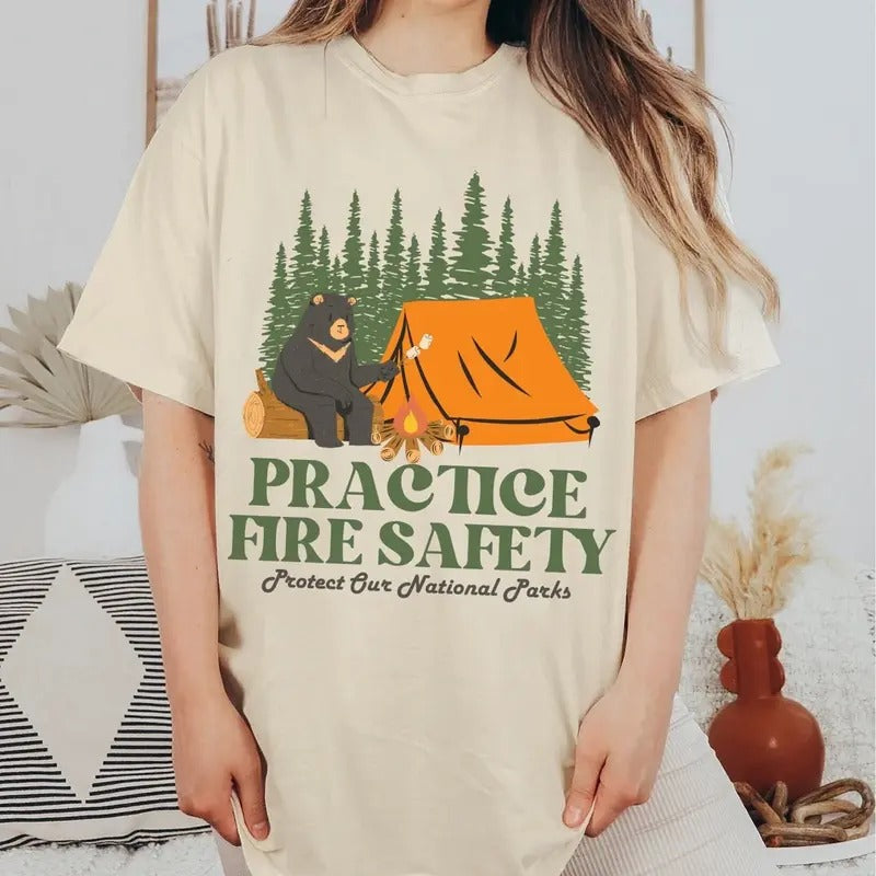 Granola Girl Aesthetic Comfort Colors Shirt, Camp Fire Safety, Protect Our National Parks, Indie Tee, Camping Outdoor...