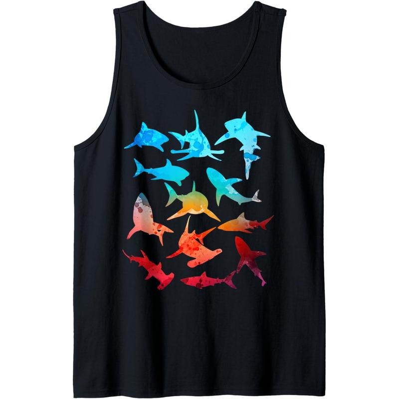 Great White Sharks Hammerhead Sharks Vintage Sunset Graphic Tank Top MADE IN USA T-Shirts, Hoodie, Sweatshirt | PureTeeCo.com