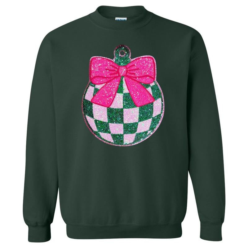 Green & Pink Checker Ornament Patch Sweatshirt T-Shirts, Hoodie | PureTeeCo.com