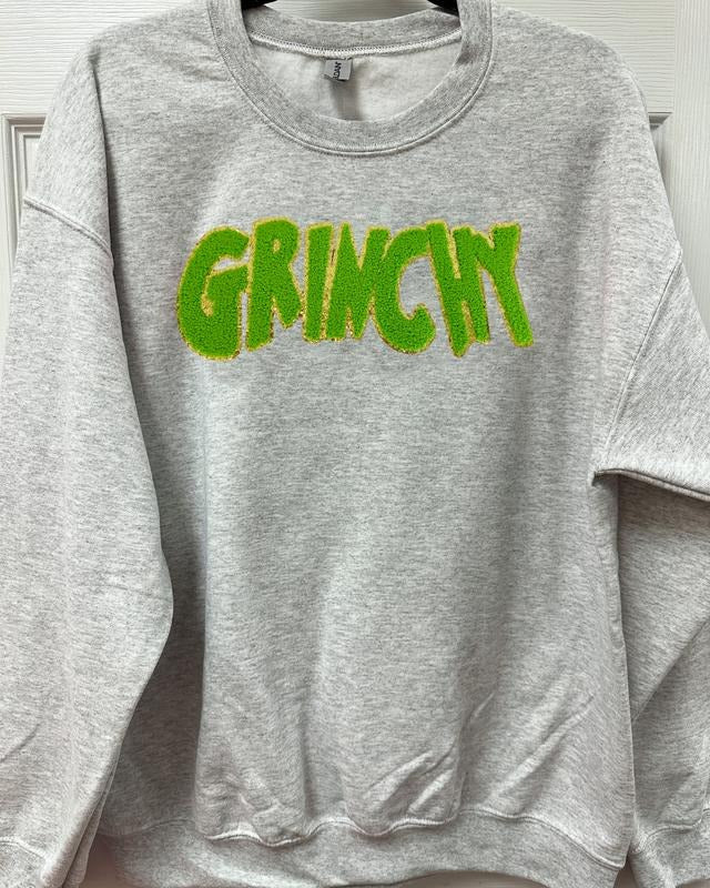 Green Chenille Patch Sweatshirt -- ASH GREY T-Shirts, Hoodie | PureTeeCo.com