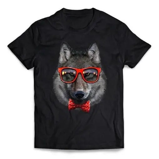 Grey Wolf in Red Retro Sunglass and Bow Tie - Short-Sleeve Unisex T-Shirt Made in USA Hoodie, Sweatshirt | PureTeeCo.com