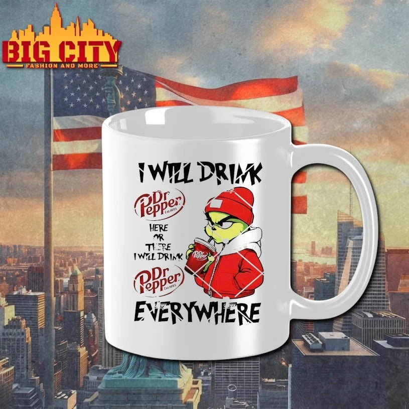 Grinch Christmas I Will Drink Dr Pepper Everywhere Here Or There I will Drink shirt