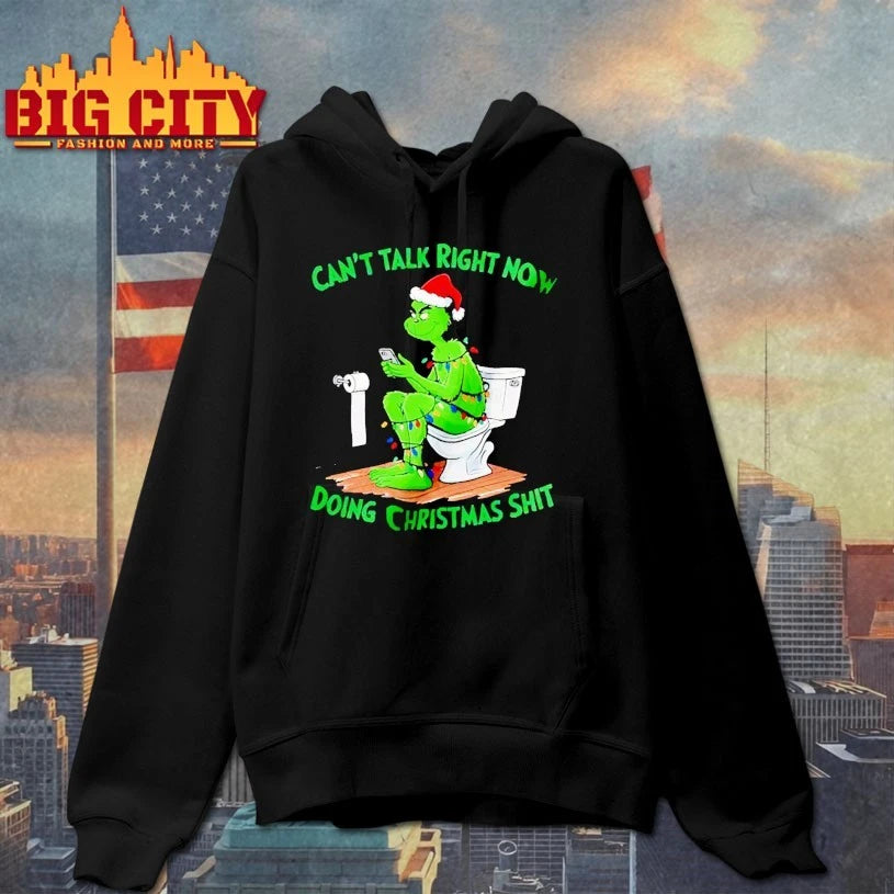 Grinch Santa Hat Toilet Can’t Talk Right Now Doing Christmas Shit shirt