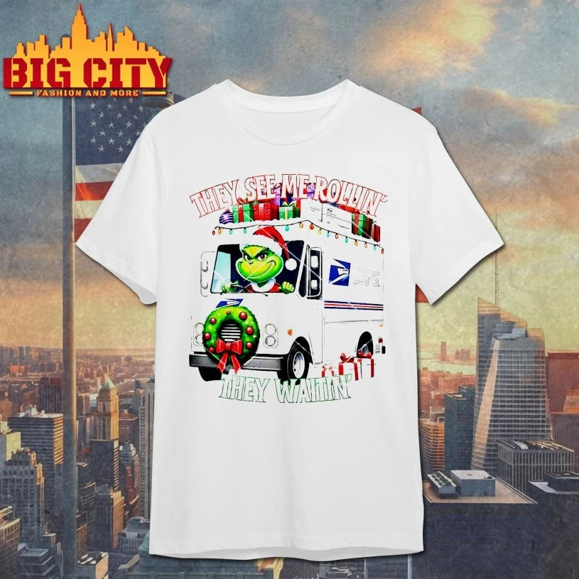 Grinch Santa USPS They See Me Rollin They Waitin shirt
