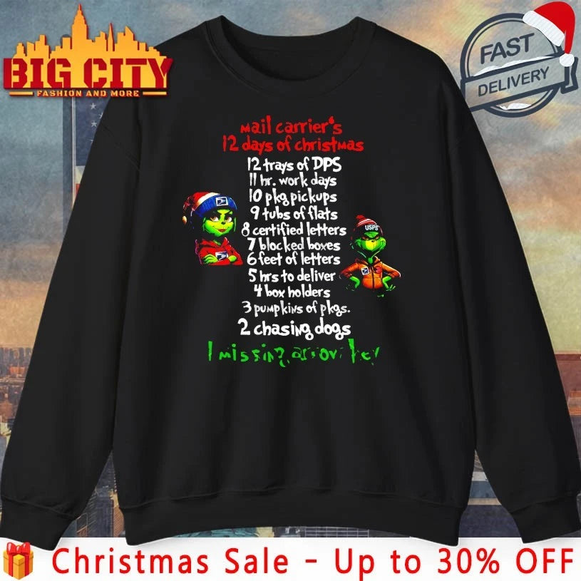 Grinch USPS Mail Carrier’s 12 Days Of Christmas I Missing Arrow Key shirt