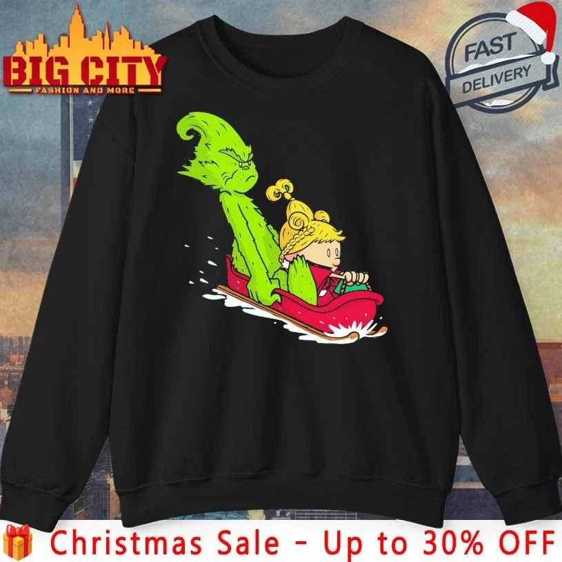 Grinch và Cindy-Lou Who skiing christmas 2025 shirt