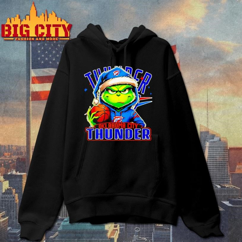 Grinch wearing Santa x Oklahoma City Thunder hat Christmas shirt