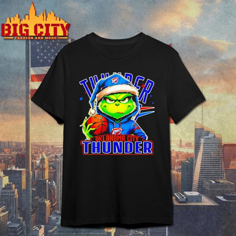 Grinch wearing Santa x Oklahoma City Thunder hat Christmas shirt