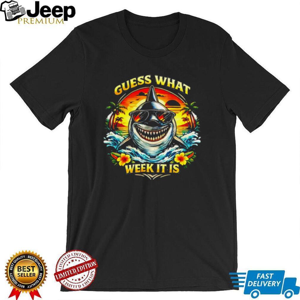 Guess What Week It Is Shark Tropical Sunset shirt