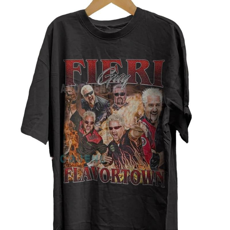 Guy Fieri Shirt, Flavortown 90s Shirt, Pop Culture Novelty Cooking Shirt, Welcome To Flavortown Vintage Tee Menswear Top...