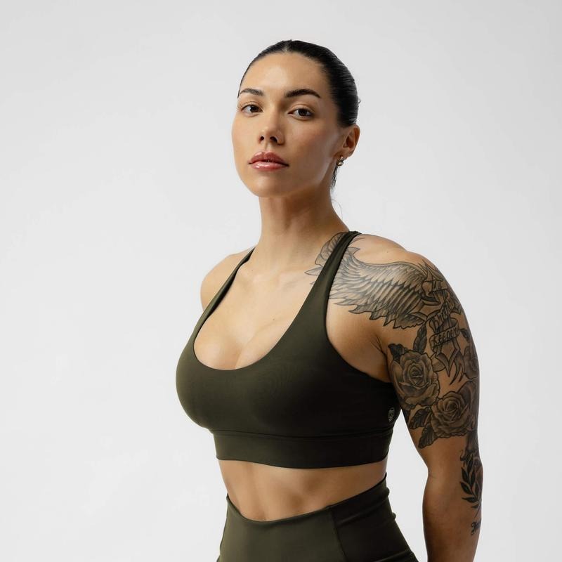 Gymreapers Combat Bra in Forest Green - Plain Pattern, Summer Season for Women's Battle Series Collection T-Shirts,...