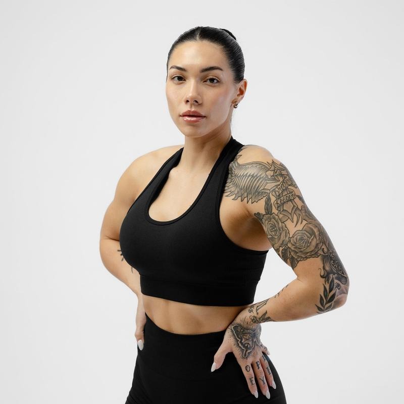 Gymreapers Heritage Bra - Black, Women's Plain Knitted Racerback Sports Bra for Medium to High Support, Summer Collection...