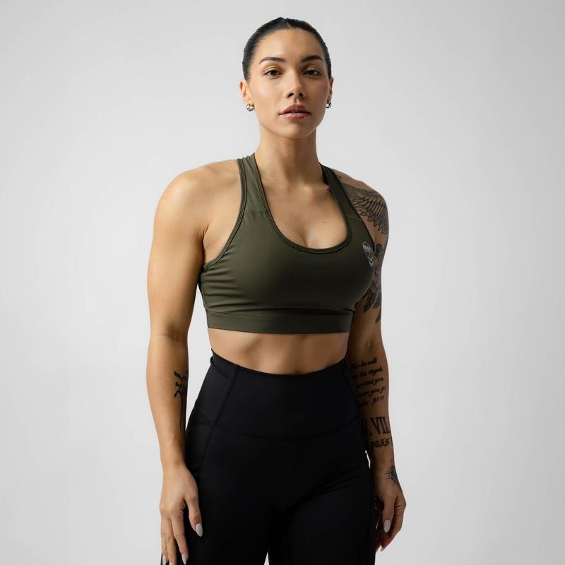 Gymreapers Performance Bra - OD Green, Quick-Drying Material, Racerback Design, High Support, Summer T-Shirts, Hoodie,...
